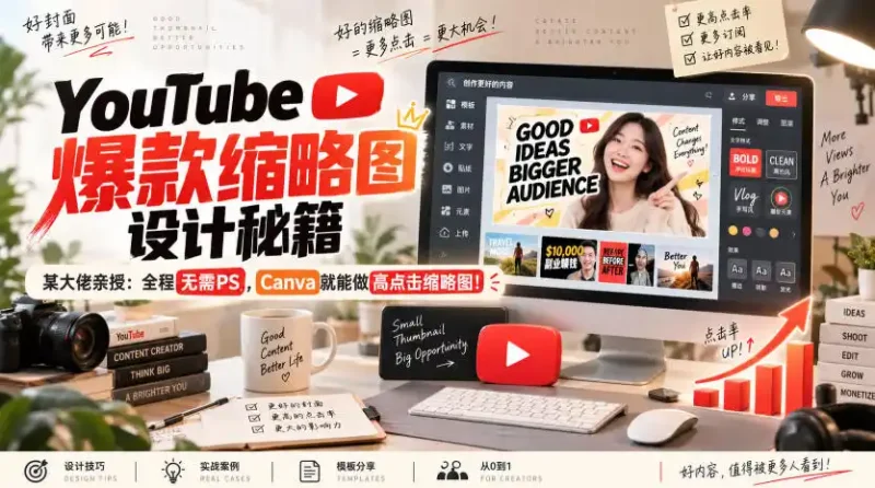 YouTube爆款缩略图设计秘籍，某油管大佬(610万订阅者)亲授，全程无需PS，Canva就能做高点击缩略图！【原创双语字幕】-大伟资源网