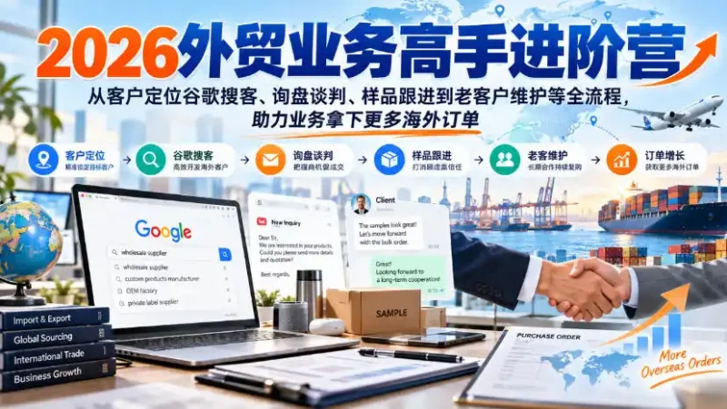 2026外贸业务高手进阶营，从客户定位谷歌搜客、询盘谈判、样品跟进到老客户维护等全流程，助力业务拿下更多海外订单-大伟资源网