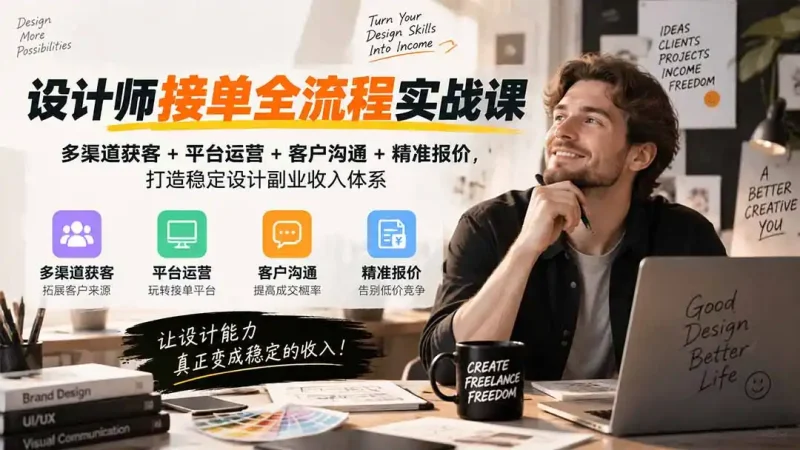 设计师接单全流程实战课-无水印｜多渠道获客+平台运营+客户沟通+精准报价，打造稳定设计副业收入体系-大伟资源网