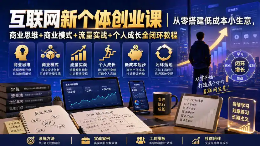 互联网新个体创业课｜从零搭建低成本小生意，商业思维+商业模式+流量实战+个人成长全闭环教程（更新0922）