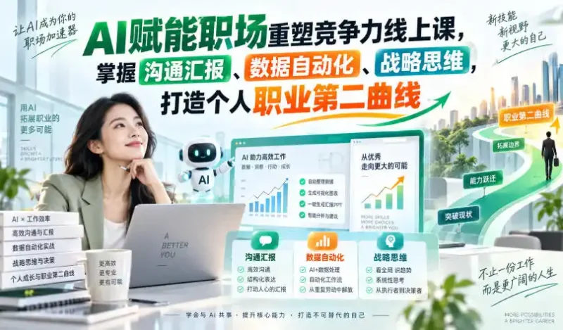 AI赋能职场重塑竞争力线上课，掌握沟通汇报、数据自动化、战略思维，打造个人职业第二曲线-大伟资源网