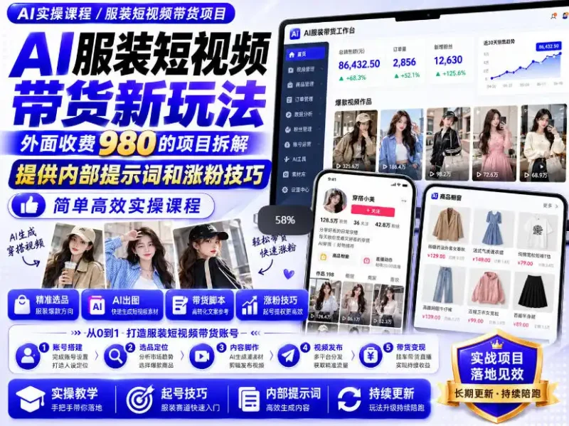 外面收费980AI快手带货系统课程，内部课程首次外放，操作简单高效，一分钟一条爆款视频-大伟资源网