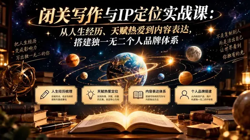 闭关写作与IP定位实战课：从人生经历、天赋热爱到内容表达，搭建独一无二个人品牌体系-大伟资源网