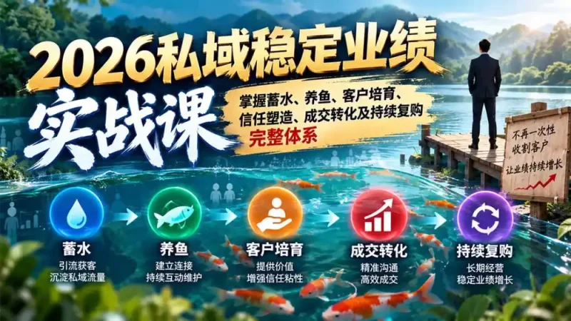 2026私域稳定业绩实战课：掌握蓄水、养鱼、客户培育、信任塑造、成交转化及持续复购完整体系-大伟资源网