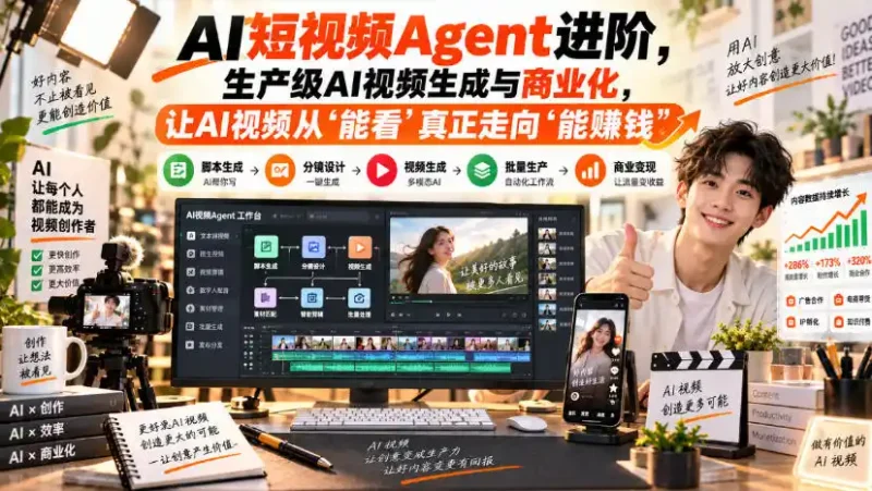 AI短视频Agent进阶，生产级AI视频生成与商业化，让AI视频从”能看”真正走向”能賺钱”-大伟资源网