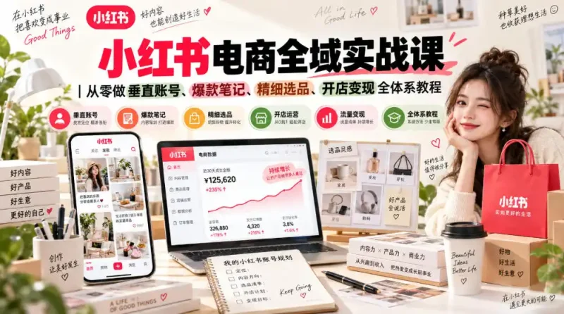 小红书电商全域实战课｜从零做垂直账号、爆款笔记、精细选品、开店变现全体系教程-大伟资源网