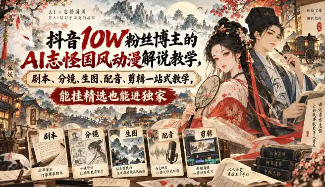 抖音10W粉丝博主满堂诡事的AI志怪国风动漫解说教学，剧本、分镜、生图、配音、剪辑一站式教学，能挂精选也能进独家-大伟资源网