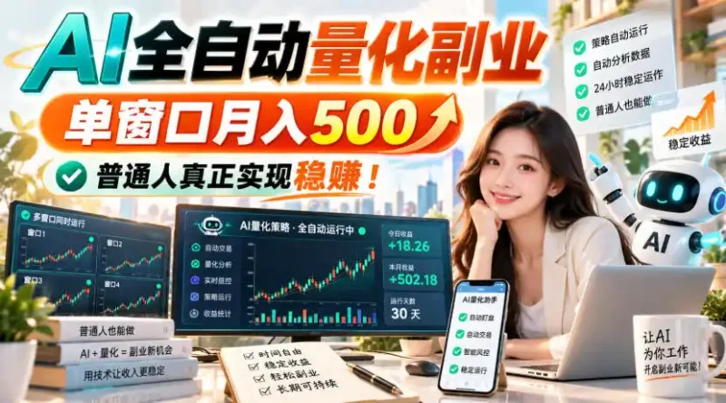 AI全自动量化副业，单窗口月入500，普通人真正实现稳賺！【揭秘】-大伟资源网