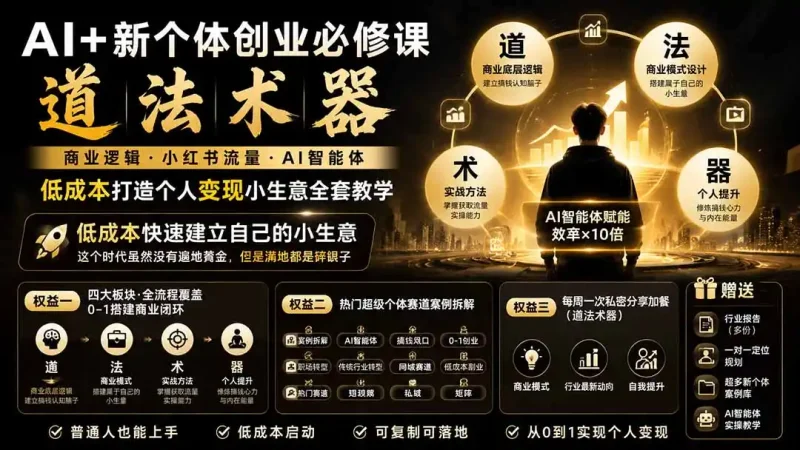 AI+新个体创业必修课-更新0922｜道法术器｜商业逻辑·小红书流量·AI智能体｜低成本打造个人变现小生意全套教学-大伟资源网