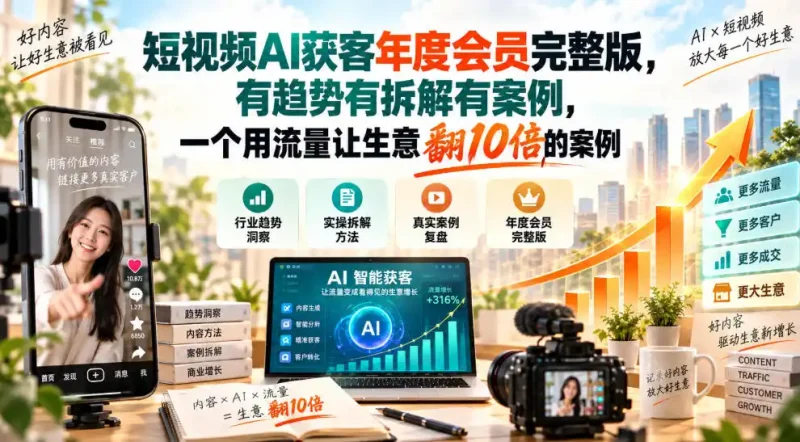 短视频AI获客年度会员完整版，有趋势有拆解有案例，一个用流量让生意翻10倍的案例-大伟资源网