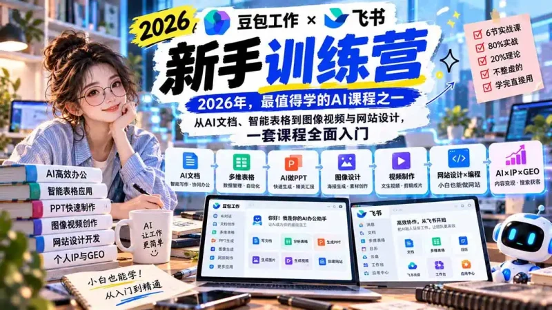 2026豆包工作+飞书新手训练营-9月新课：从AI文档、智能表格到图像视频与网站设计，一套课程全面入门-大伟资源网