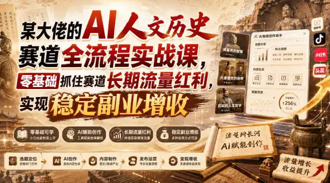 某大佬的AI人文历史赛道全流程实战课，零基础抓住赛道长期流量红利，实现稳定副业增收(更新)-大伟资源网