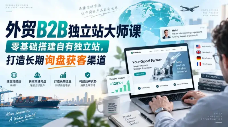 外贸B2B独立站大师课,零基础搭建自有独立站,打造长期询盘获客渠道-大伟资源网