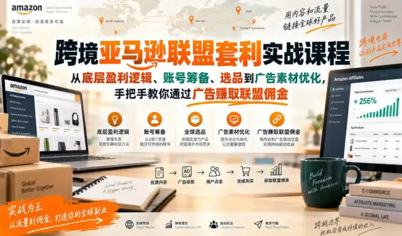 跨境亚马逊联盟套利实战课程，从底层盈利逻辑、账号筹备、选品到广告素材优化，手把手教你通过广告賺取联盟佣金-大伟资源网