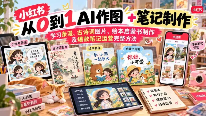 2026小红书AI内容创作从0到1-更新1009：学习条漫、古诗词图片、绘本启蒙书制作及爆款笔记运营完整方法-大伟资源网