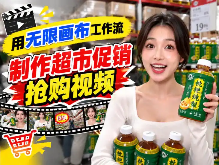 无限画布超市促销抢购视频工作流，一键产出TikTok抖音带货短视频-大伟资源网