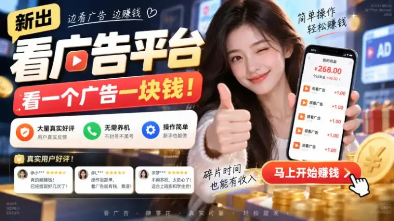 新出看广告平台，看一个广告一块钱，大量真实好评！无需养机、不会黑号，操作简单【揭秘】-大伟资源网
