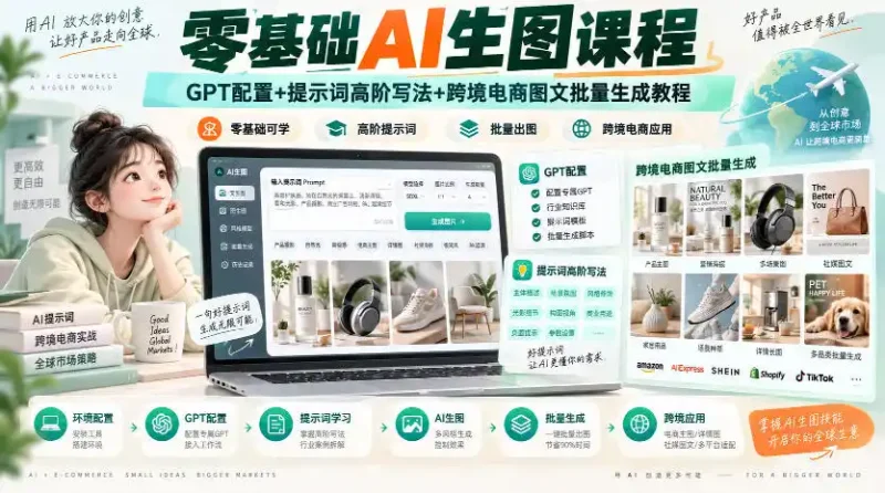 零基础AI生图课程,GPT配置+提示词高阶写法+跨境电商图文批量生成教程-大伟资源网