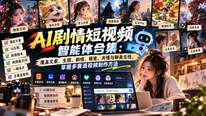 【无水印】AI剧情短视频智能体合集：覆盖文案、生图、剧情、萌宠、共情与聊斋志怪，掌握多赛道视频制作方法-大伟资源网