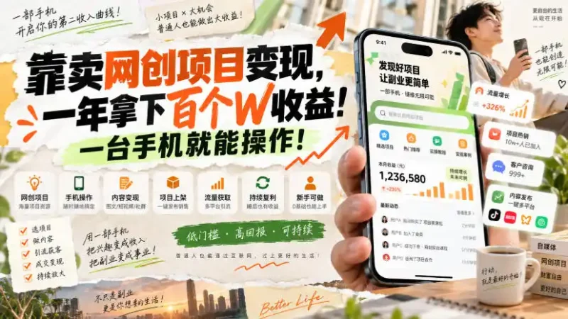 网创小程序虚拟资料变现，一年拿下百万收益，一部手机就可以做，0成本变现副业！-大伟资源网