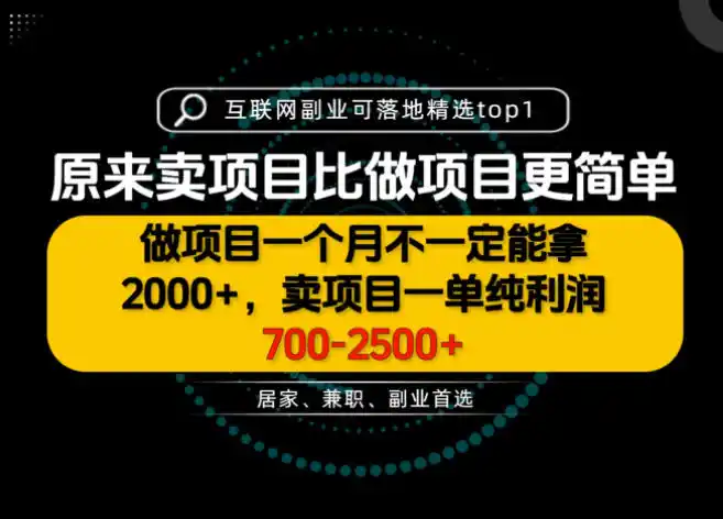 一单利润700-2.5K+，为什么我们要卖项目而不是做项目，我们普通人应该怎样开始？【揭秘】-大伟资源网