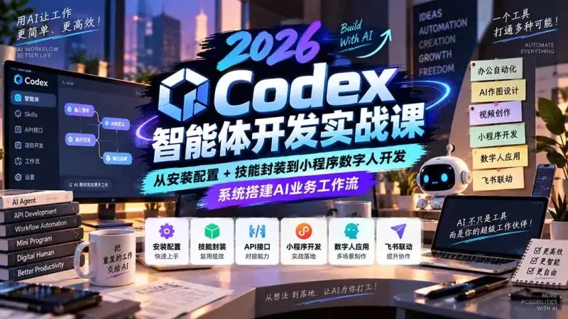 2026Codex智能体开发实战课：从安装配置+技能封装到小程序数字人开发，系统搭建AI业务工作流-大伟资源网