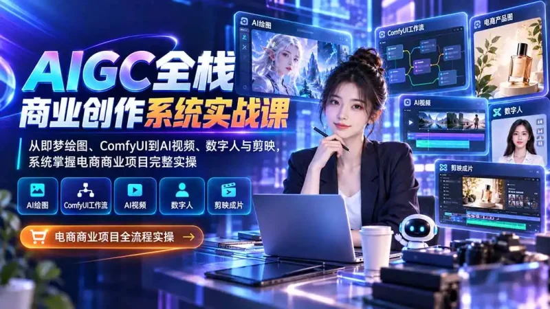 AIGC全栈商业创作系统实战课-无水印：从即梦绘图、ComfyUI到AI视频、数字人与剪映，系统掌握电商商业项目完整实操-大伟资源网