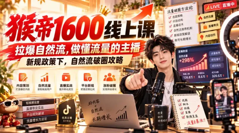 猴帝1600线上课，拉爆自然流，做懂流量的主播，新规政策下，自然流破圈攻略【更新261002】-大伟资源网