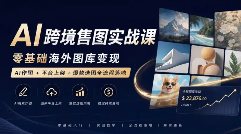 AI跨境售图实战课，零基础海外图库变现，AI作图+平台上架+爆款选图全流程落地-大伟资源网