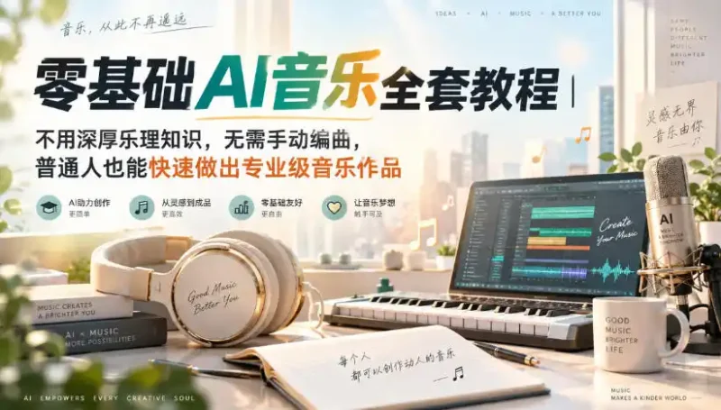 零基础AI音乐全套教程｜不用深厚乐理知识，无需手动编曲，普通人也能快速做出专业级音乐作品-大伟资源网