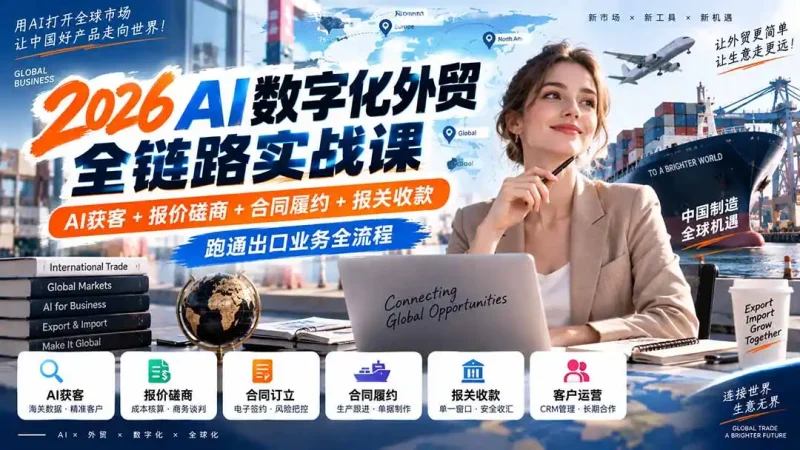 2026AI数字化外贸全链路实战课：AI获客+报价磋商+合同履约+报关收款，跑通出口业务全流程-大伟资源网