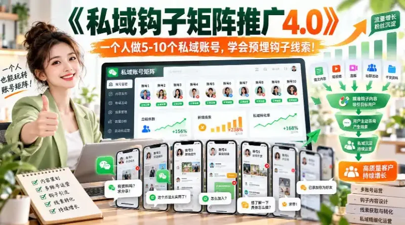 【无水印】《私域钩子矩阵推广4.0》一个人做5-10个私域账号，学会预埋钩子线索！-大伟资源网