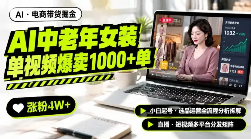 AI中老年服装带货赛道新玩法，一个视频卖出1000多单涨粉4W+，小白起号选品运营全流程分析拆解-大伟资源网