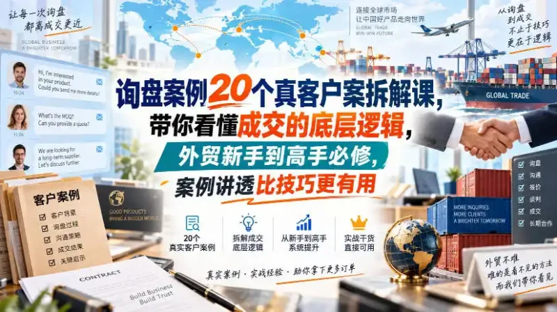 询盘案例20个真客户案拆解课，带你看懂成交的底层逻辑，外贸新手到高手必修，案例讲透比技巧更有用-大伟资源网