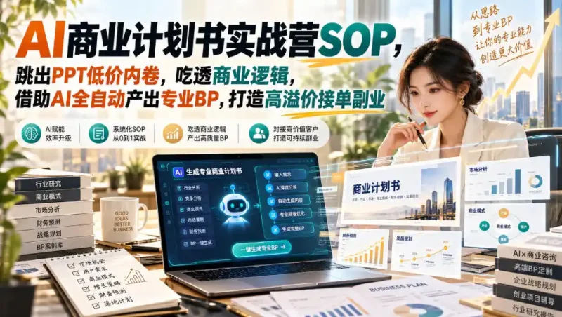 AI商业计划书实战营SOP,跳出PPT低价内卷,吃透商业逻辑,借助AI全自动产出专业BP,打造高溢价接单副业-大伟资源网
