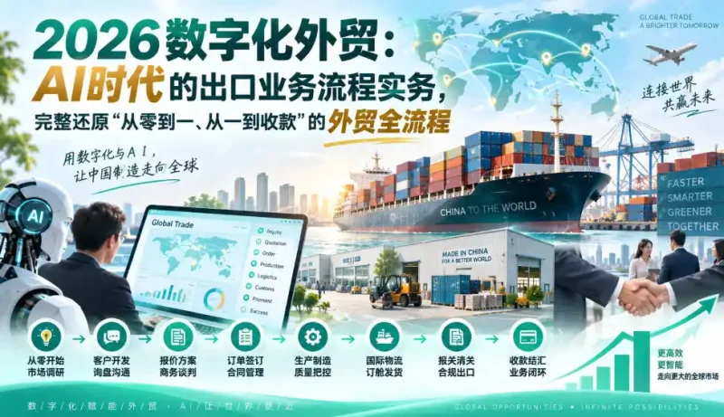 2026数字化外贸：AI时代的出口业务流程实务，完整还原”从零到一、从一到收款”的外贸全流程-大伟资源网