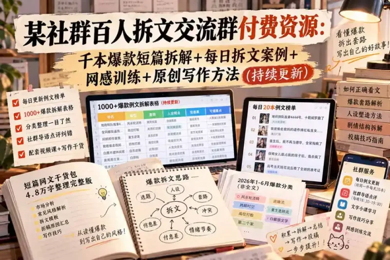 某社群百人拆文交流群付费资源-更新0929：千本爆款短篇拆解+每日拆文案例+网感训练+原创写作方法-大伟资源网