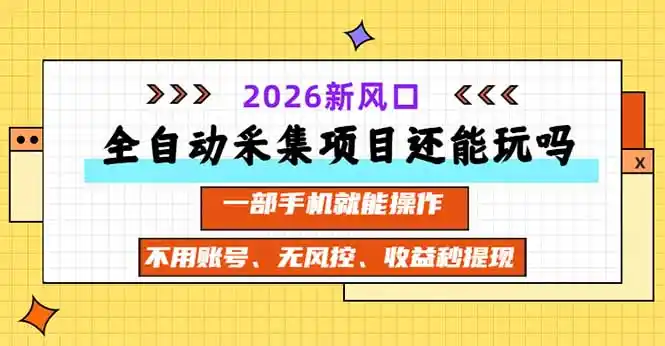 全自动采集项目还能玩吗？2026实测新风口 一部手机就能操作-大伟资源网