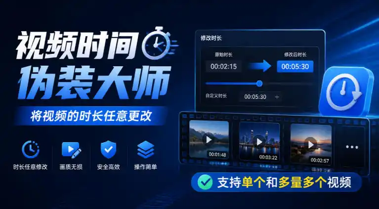 视频时间伪装大师，将视频的时长任意更改，支持单个和多量多个视频-大伟资源网