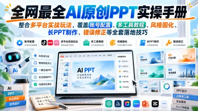 全网最全AI原创PPT实操手册，整合多平台实战玩法，覆盖账号配置、多工具教程、风格固化、长PPT制作、错误修正等全套落地技巧-大伟资源网