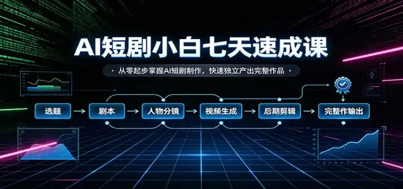 AI短剧小白七天速成课：从零起步掌握AI短剧制作，快速独立产出完整作品-大伟资源网