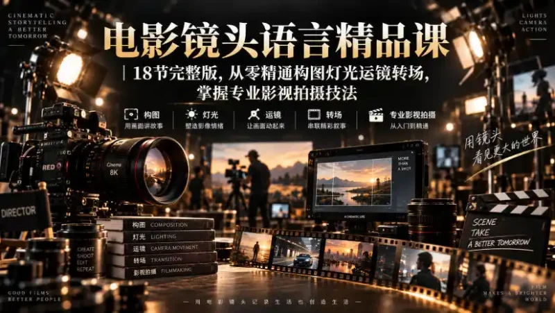 电影镜头语言精品课｜18节完整版，从零精通构图灯光运镜转场，掌握专业影视拍摄技法-大伟资源网
