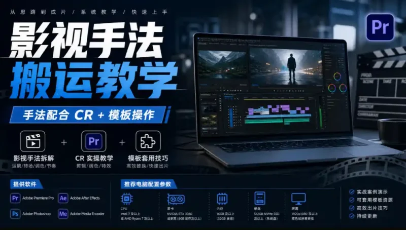 影视手法搬运教学，手法配合CR+模板操作，需要电脑，提供软件+配置参数-大伟资源网