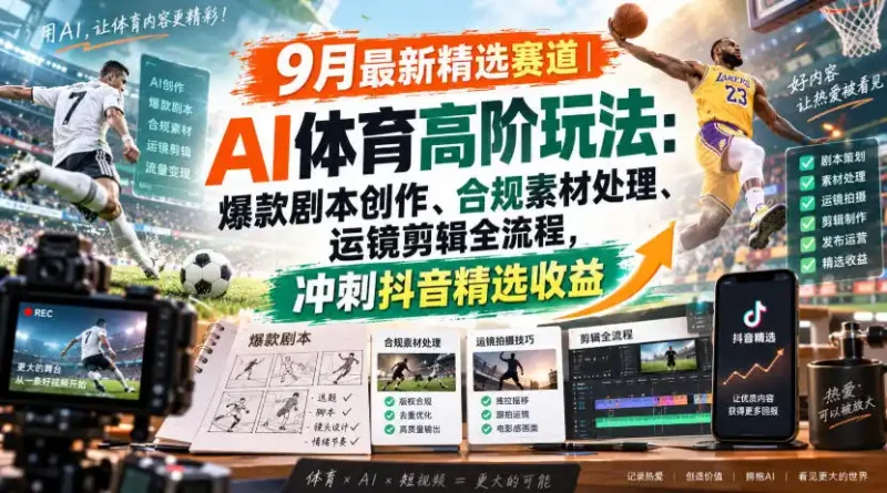 某大佬的9月最新精选赛道之AI体育顶级玩法，爆款剧本创作、版权规避、运镜剪辑全流程，稳拿抖音精选收益-大伟资源网