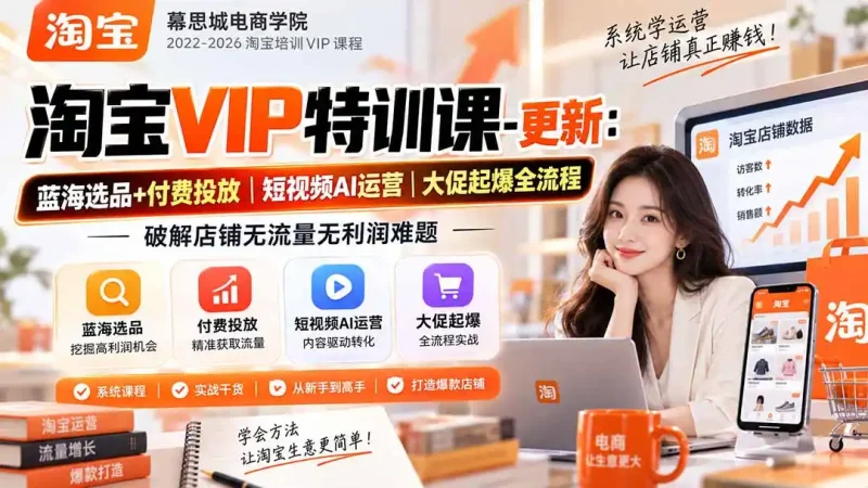 淘宝VIP特训课-更新0917：蓝海选品+付费投放｜短视频AI运营｜大促起爆全流程，破解店铺无流量无利润难题-大伟资源网