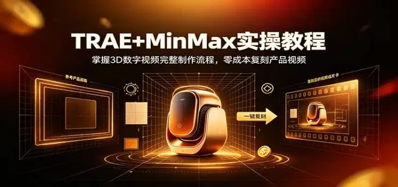 TRAE+MinMax实操教程：3D数字视频完整制作流程，零成本复刻产品视频-大伟资源网
