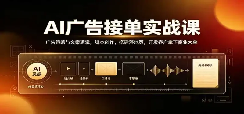 AI广告接单实战:广告策略与文案逻辑,脚本创作,搭建落地页,开发客户拿下商业大单-大伟资源网