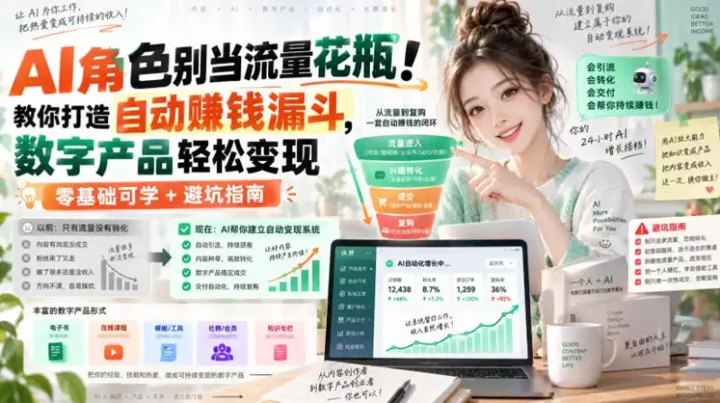 AI角色别当流量花瓶！教你打造自动賺钱漏斗，数字产品轻松变现(零基础可学+避坑指南)【原创双语字幕】-大伟资源网