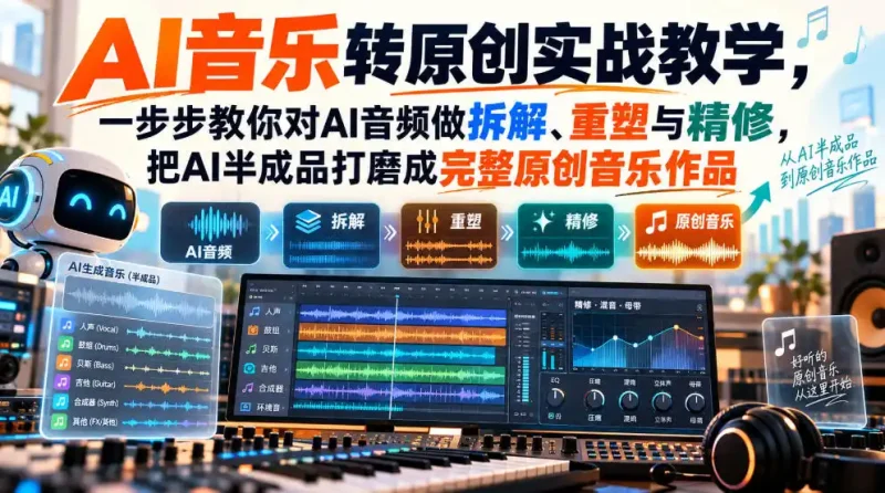 AI音乐转原创实战教学，一步步教你对AI音频做拆解、重塑与精修，把AI半成品打磨成完整原创音乐作品-大伟资源网