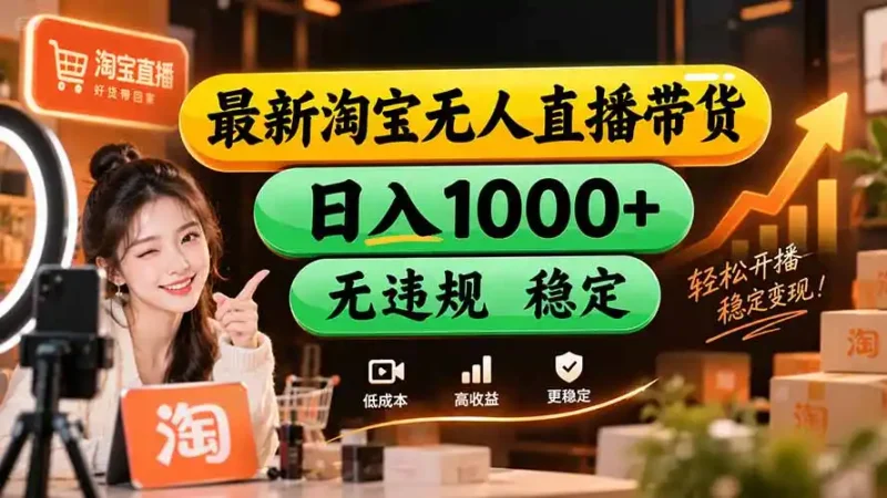 【新技术】淘宝无人直播，独家，日入2K+，无封号，可矩阵，长期稳定-大伟资源网